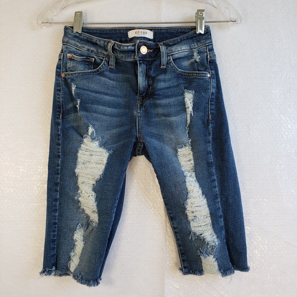 Guess Jeans Bermuda Shorts Distressed Destroyed Size S Festival Bohochic ripped